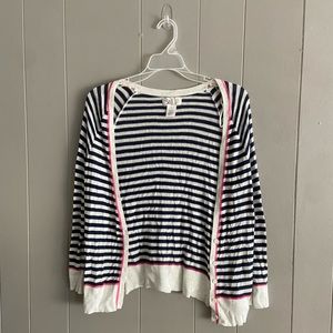 Navy Striped Women’s Cardigan with pink stitching